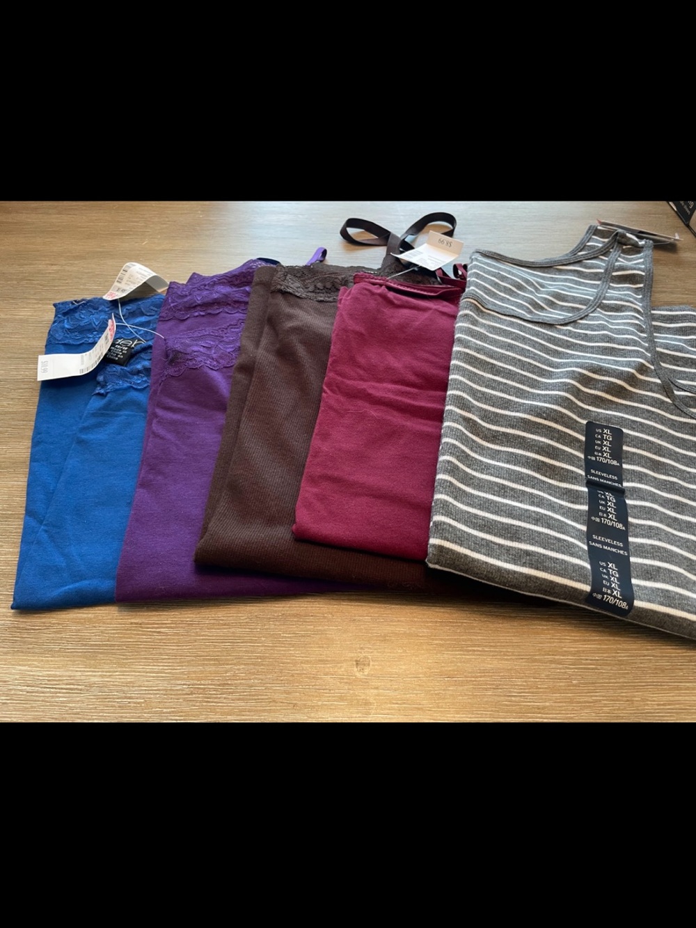 Lot of 5 NWT camisoles tanks. Blue, purple and burgundy 1X  Brown, grey/white XL